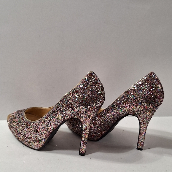Candies Bohemian Retro Glitter Rainbow Peep Toe Platform Stiletto Heels Size 6.5 - Picture 6 of 8